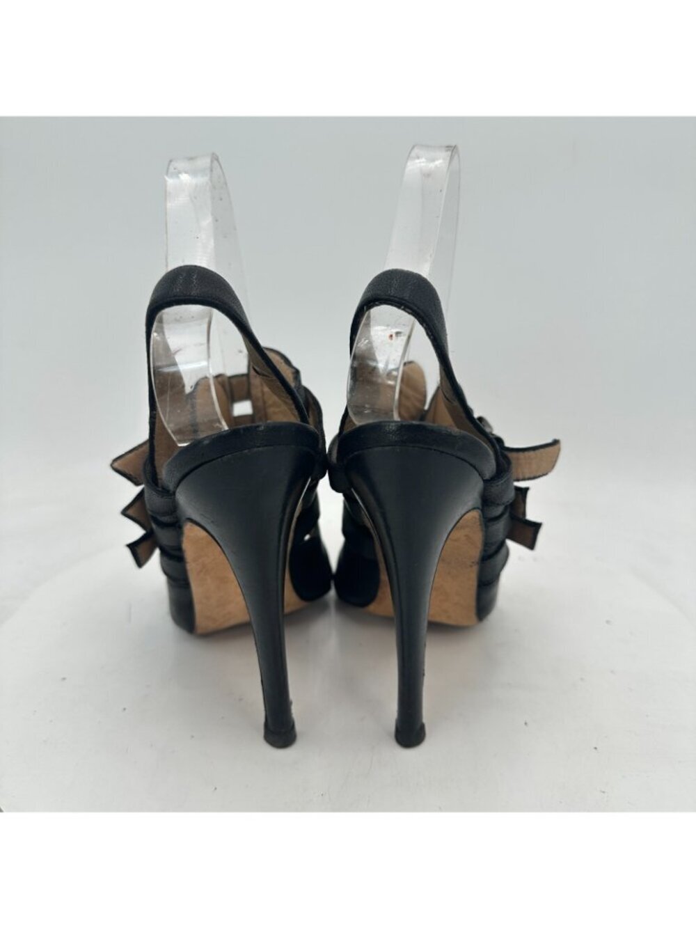 Manolo Blahnik Women EU 36 Black Leather Strappy Peep-Toe Stiletto Sandals - Picture 5 of 11